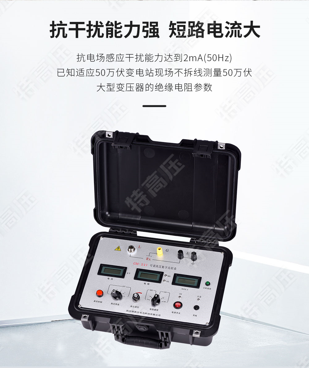 GM-5kV 可調(diào)高壓數(shù)字兆歐表(圖2) GM-5kV 可調(diào)高壓數(shù)字兆歐表(圖2)